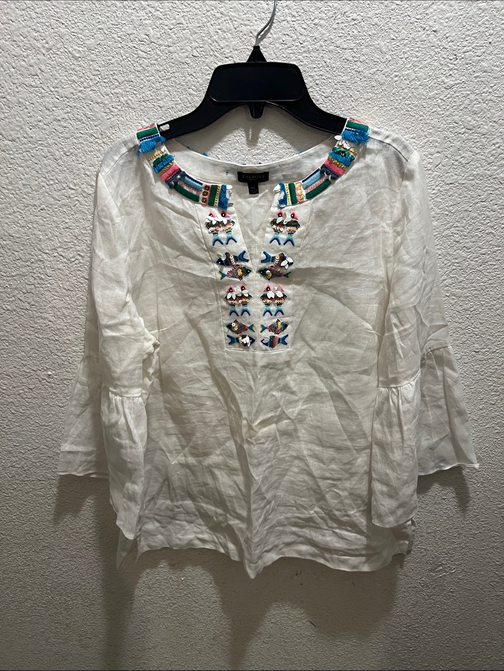 Polo by Ralph Lauren White Embroidered Peasant Tunic with Multicolor Neckline